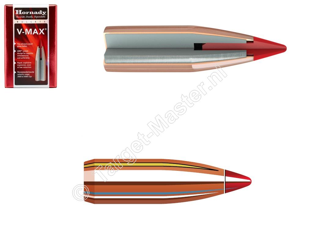 Hornady V-MAX Bullets .22 caliber 53 grain Spitzer Boat Tail box of 100